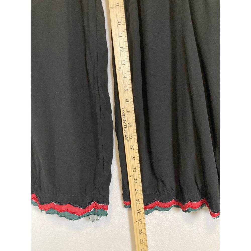 Boho Artsy Lagenlook Women Medium Black Wide Leg Lettuce Edge Palazzo Pants - Picture 5 of 9